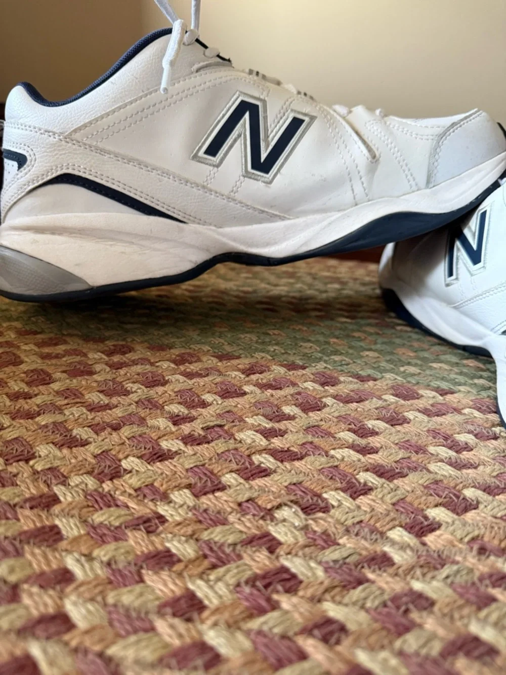 New Balance White and Navy Athletic Sneakers - Picture 5 of 9